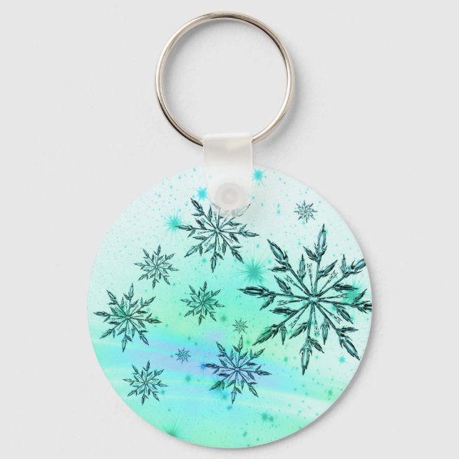 Snowflake blue teal green swirl winterkeychain key ring (Front)