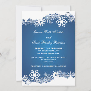 Snowflake blue white winter wedding invitation