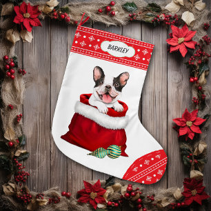 Snowflake Border French Bulldog Gift Surprise Large Christmas Stocking