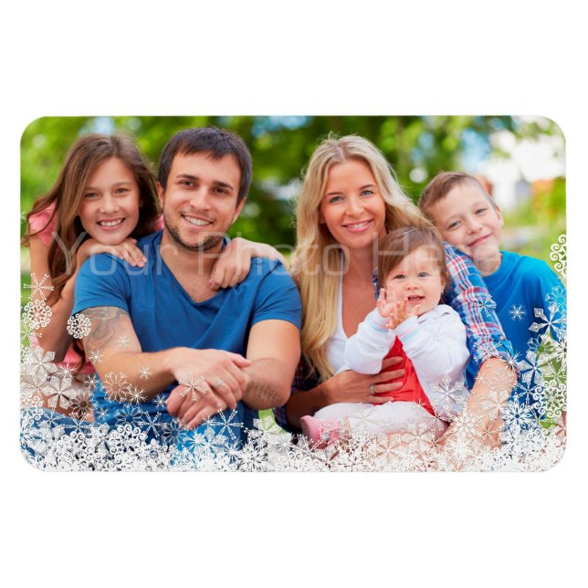 Snowflake Border Holiday Photo Magnet (Horizontal)