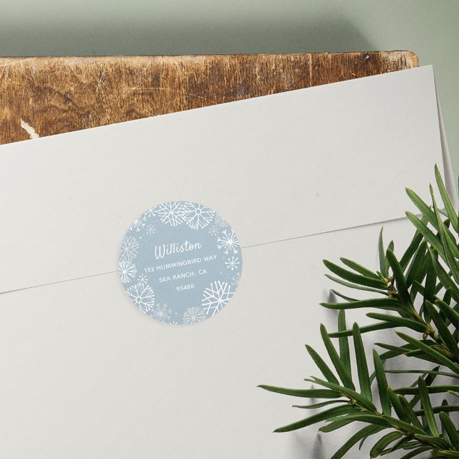 Snowflake Border Holiday Return Address Classic Round Sticker (Creator Uploaded)