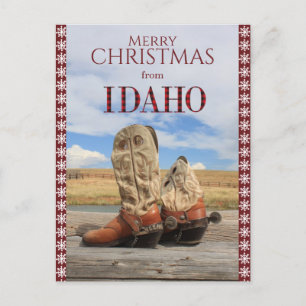 Snowflake Border Idaho Cowboy Boots Christmas Holiday Postcard