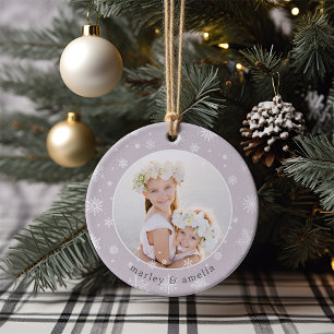 Snowflake Border Photo Ceramic Tree Decoration