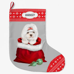 Snowflake Border Shih Tzu Gift Surprise Large Christmas Stocking