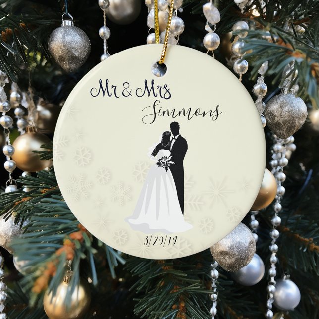 Snowflake Bride Groom Just Married Mr Mrs Date Ceramic Tree Decoration (Creator Uploaded)