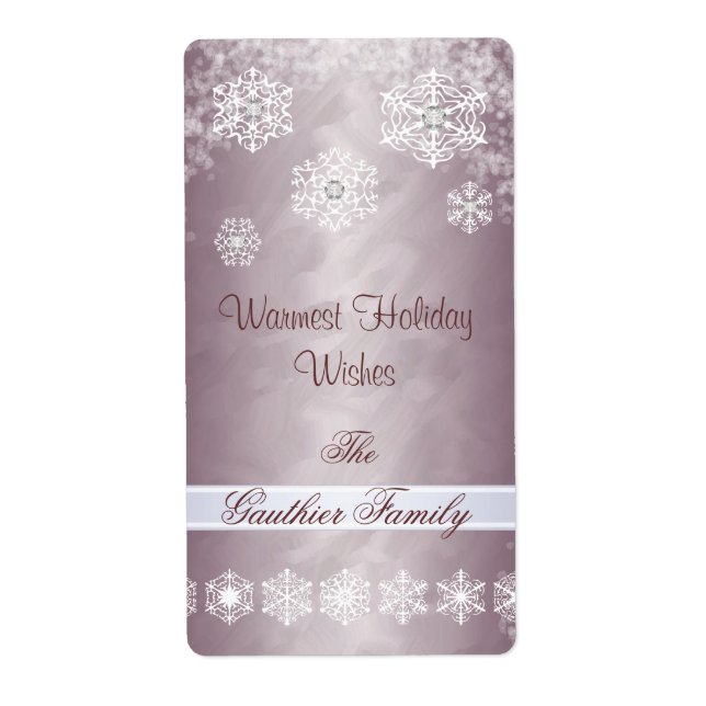 Snowflake Bronze Foil Diamond Holiday Wine Label (Front)
