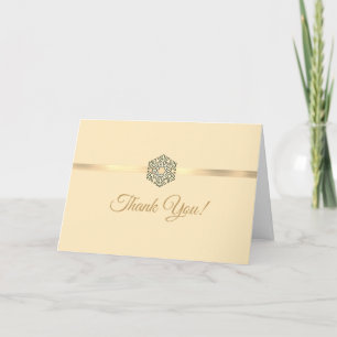 Snowflake, Business Promo Logo, Creme, Gold Stripe Thank You Card