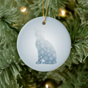 Snowflake Cat Christmas Winter Cat Silhouette Ceramic Tree Decoration