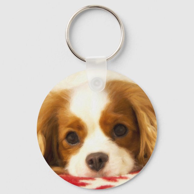 Snowflake Cavalier King Charles Spaniel Key Ring (Front)