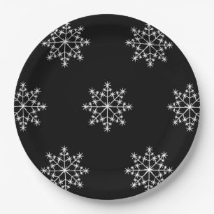 Snowflake Christmas Black White Design Holiday Paper Plate
