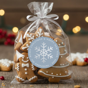 Snowflake Christmas Dusty Blue Elegant Faux Silver Classic Round Sticker