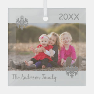 Snowflake Christmas Family Photo Glass Tree Decoration