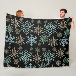 Snowflake Christmas Green Gold Fleece Blanket