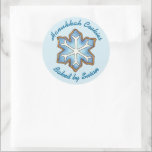Snowflake Christmas Hanukkah Baked By Cookies Classic Round Sticker<br><div class="desc">Features an original cookie illustration. Simply personalise with the baker's name. A fun way to tell everyone that your creations are baked with love! This illustration is also available on other products. Don't see what you're looking for? Need help with customisation? Contact Rebecca to have something designed just for you....</div>