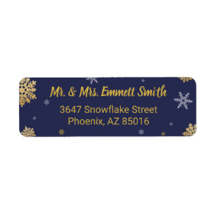 Snowflake Christmas Holiday Navy Blue Gold