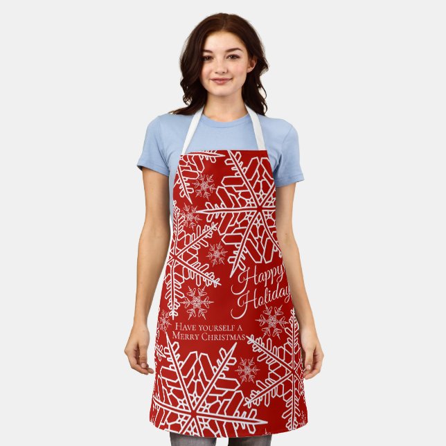 Snowflake Christmas Holiday Red White Apron (Worn)