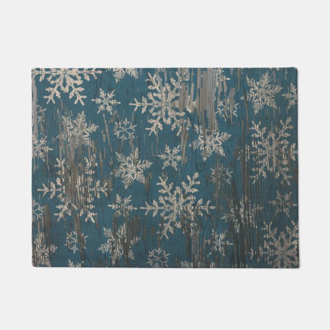 snowflake Christmas Holiday Rustic Door Mat (Front)