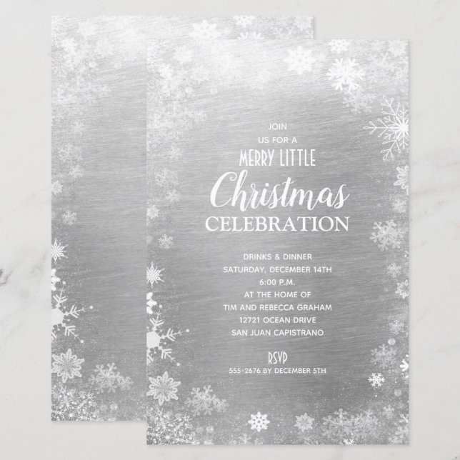 Snowflake Christmas Holiday Silver Budget Invites (Front/Back)