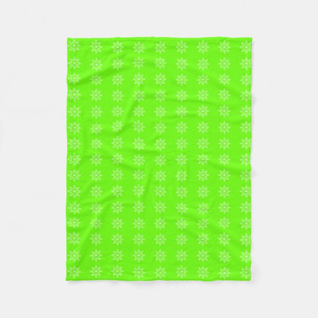 Snowflake Christmas Pattern Bright Green Holiday Fleece Blanket (Front)