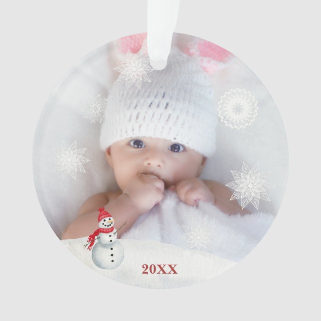 *~* Snowflake Christmas PHOTO Baby  AP44 Snow Man Ornament (Front)
