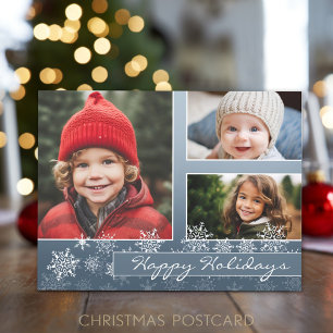Snowflake Christmas Photo - blue white snowflakes Holiday Postcard