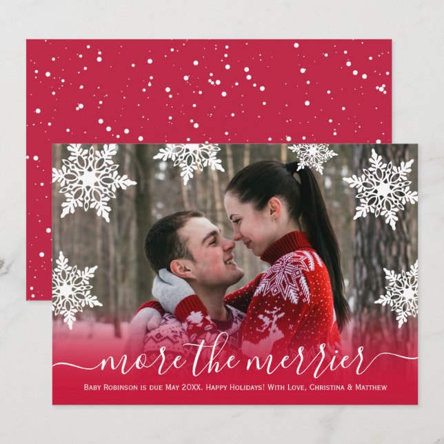 Snowflake Christmas Pregnancy Announcement Cards (Front/Back)