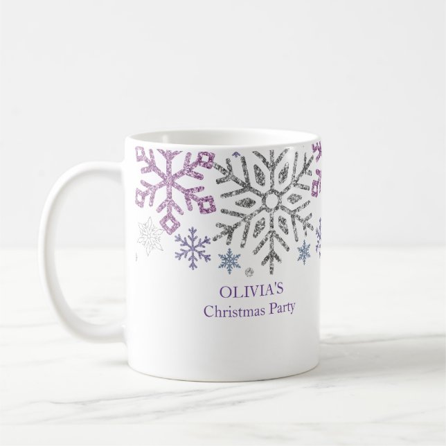  Snowflake Christmas Purple Silver Coffee Mug (Left)