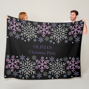 Snowflake Christmas Purple Silver Fleece Blanket