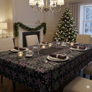 Snowflake Christmas Purple Silver Tablecloth