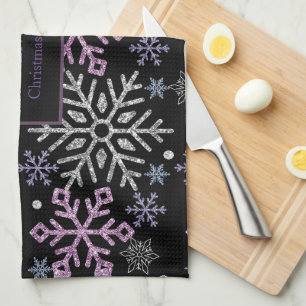 Snowflake Christmas Purple Silver Tea Towel