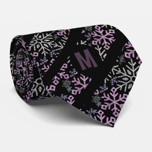 Snowflake Christmas Purple Silver Tie
