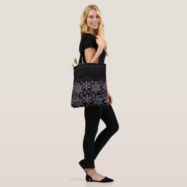  Snowflake Christmas Purple Silver Tote Bag (On Model)