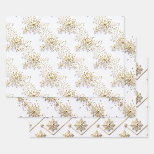 Snowflake Christmas seamless pattern white gold  Wrapping Paper Sheet