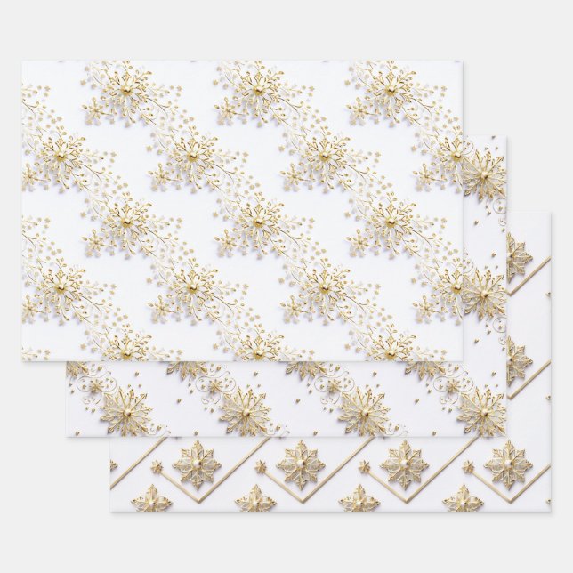 Snowflake Christmas seamless pattern white gold  Wrapping Paper Sheet (Set)