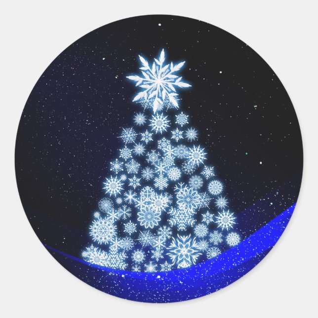 Snowflake Christmas Tree Classic Round Sticker (Front)