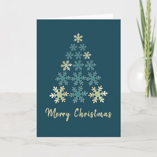Snowflake Christmas Tree Family Photo Holiday Card (Front)