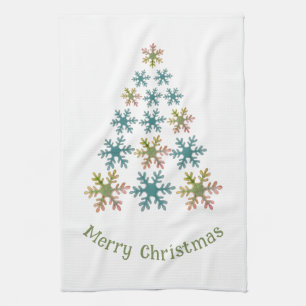 Snowflake Christmas Tree Minimalist Holiday  Tea Towel