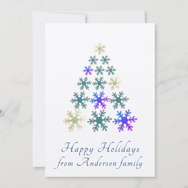 Snowflake Christmas Tree Personalised Holiday Card (Front)