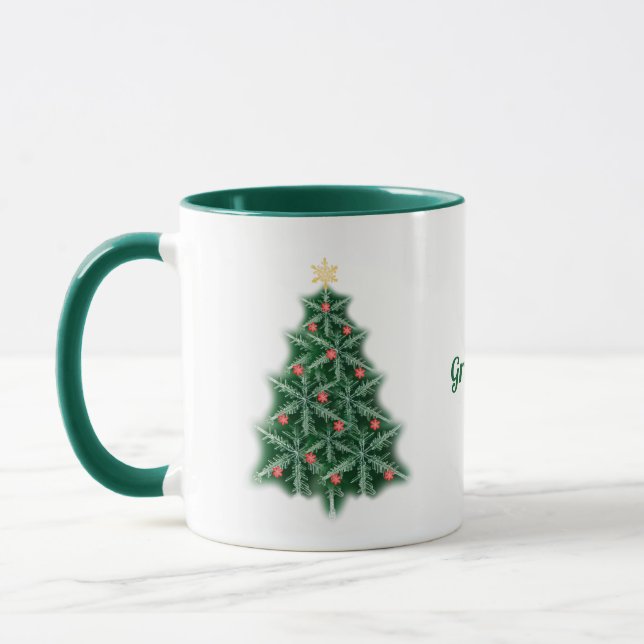 Snowflake Christmas Tree Personalised Mug (Left)