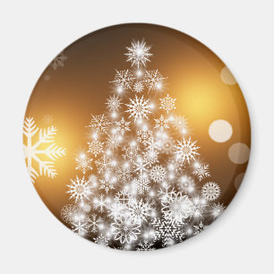 Snowflake Christmas Tree with Golden Background Magnet