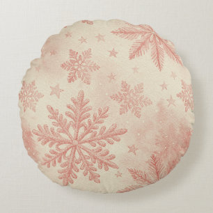 Snowflake Christmas Watercolor Winter Pine Round Cushion