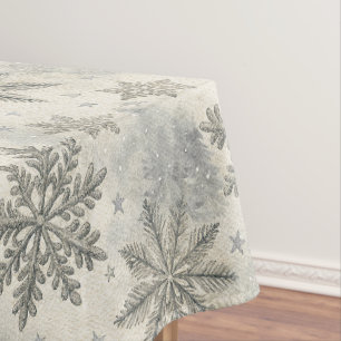 Snowflake Christmas Watercolor Winter Pine Tablecloth