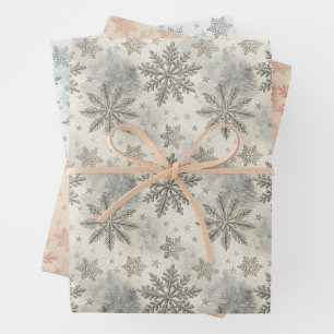 Snowflake Christmas Watercolor Winter Pine Wrapping Paper Sheet