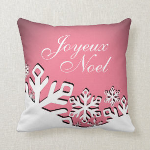 Snowflake City Joyeux Noel Christmas   pink Cushion