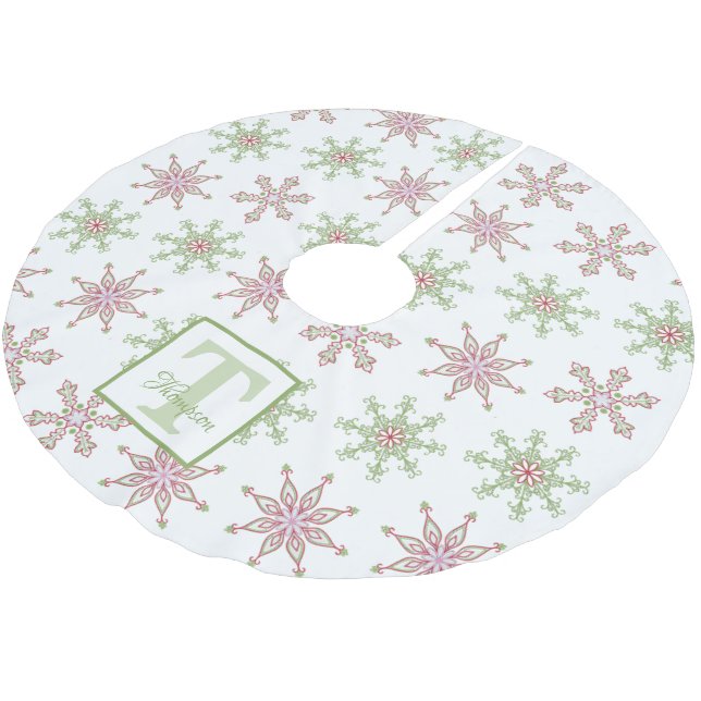 Snowflake Colourful Modern Holiday Monogram Brushed Polyester Tree Skirt (Angled)