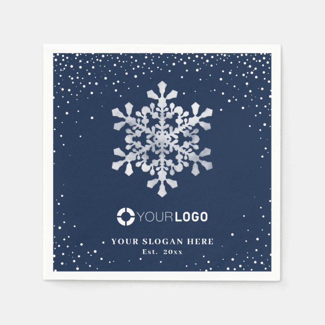Snowflake company logo blue Christmas Napkin (Front)