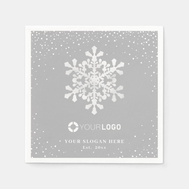 Snowflake company logo grey Christmas Napkin (Front)