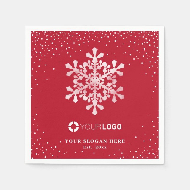 Snowflake company logo red Christmas Napkin (Front)