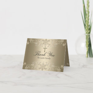 Snowflake & Cross Gold Baptism Thank You Card