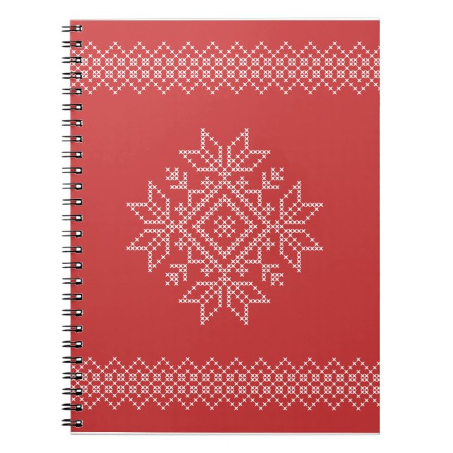 Snowflake cross stitch red xmas holiday notebook (Front)